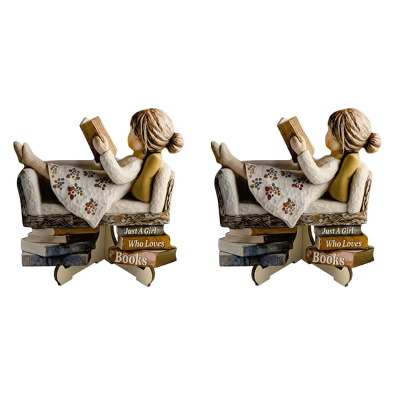 Wood Carved Style Resin Reading Figurine with Display Stand "Just A Who Loves Books", Book Lover Statue Desktop Tabletop Ornament for Bookshelf Library Office Home Decor Gift
