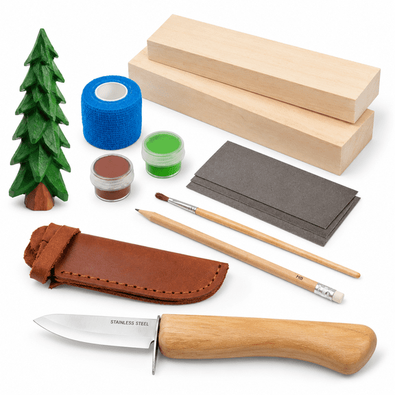 Wood Carving Beginner Kit, Basswood Whittling Starter Set for DIY Hobby Projects