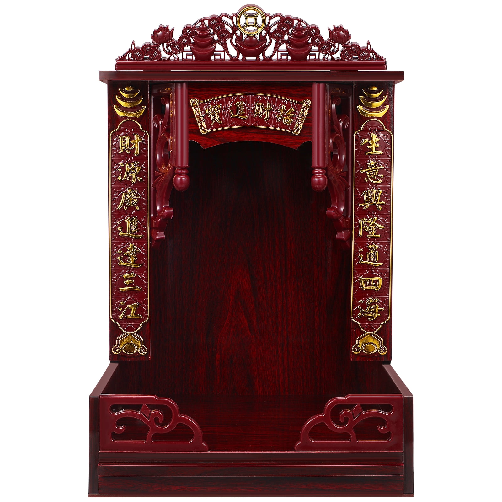 Wood Carving Buddhist Altar Wall Mounted Buddha Shelf Statue Stand for