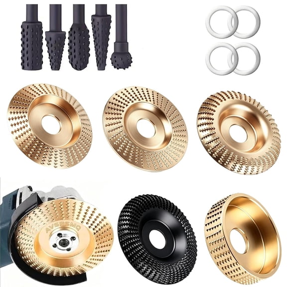 Wood Carving Disc Set, Heavy Duty, for 4 and 4.5 Inch Angle Grinder, Pro Grade Fast Cut Shaping Wheel Grinding Attachment, Woodworking Tools Arbor Polishing Cutting Disk Blade(Q)
