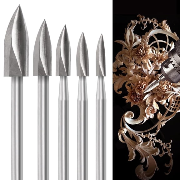 Wood Carving Drill Bits Set for Dremel Rotary Tool 5Pcs Engraving Drill Accessories Bit Wood Crafts Grinding Woodworking Tool with 1/8 Shank for DIY Carving Drilling Micro Sculpture