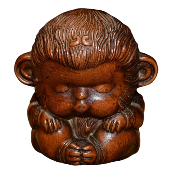 Wood Carving Home Arts Crafts Wooden Carved Monkey King Sun Wukong Incense Holder Figurine Ornament Room Decor Luxury