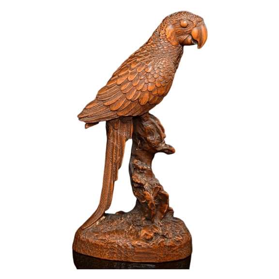 Wood Carving Home Arts Crafts Wooden Handcarved Parrot Figurine Statue Chinese Macaw Decor Vitality Liveliness Vibrancy Vivacity
