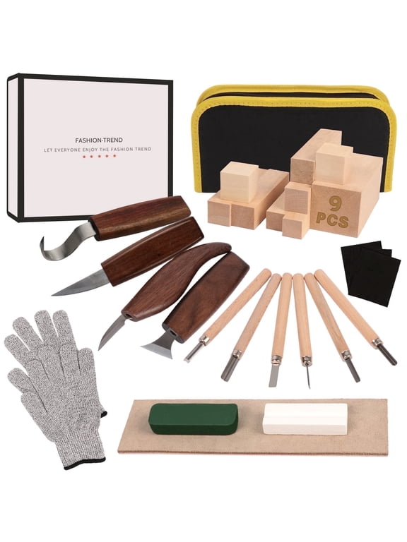 Wood Carve Kit, 27 Pcs Wood Carving Tools Set, Complete Woodwork Whittling Kit Chisels Set with Carving Knives, Father' Day Gifts for Men Dad Husband