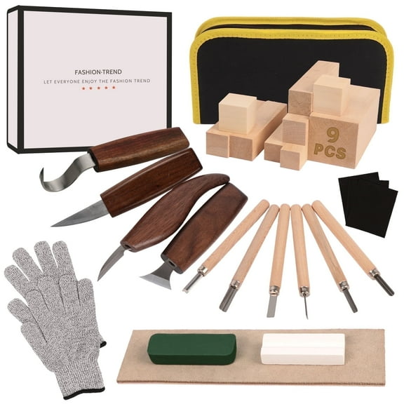 West Bay Wood Carving Kit, 27 Pcs Wood Carving Tools Set - Complete Woodwork Whittling Kit with 9 Basswood Blocks 10 Carving Knives, DIY Hobbies for Adults Gifts for Men
