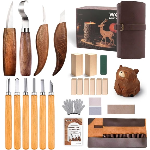 Wood Carving Kit for Adults & Beginners  10 Knives (4+6) Whittling Kit, 8 Basswood Blocks, Complete Wood Carving Tools, Leather Holster, Wax & Instructions  Woodworking & Craft Kit