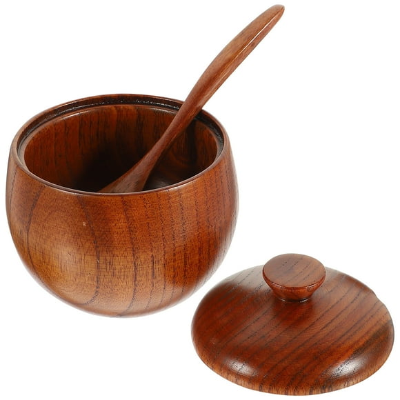 Wood Carving Spice Jar Food Serving Kitchen Sugar Container Containers for Sauce Wooden Bowl