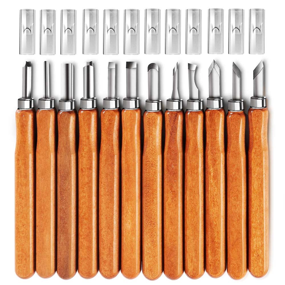 Wood Carving Tools, 12 Set SK5 Carbon Steel Beech Gourd Handle Carving  Knife Kits with Leather Bag for Beginners DIY Woodworking Sculpting  Whittling