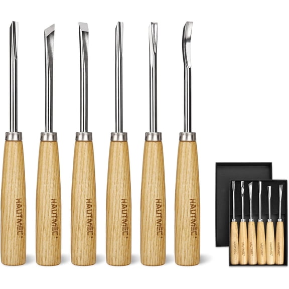 Wood Carving Tools, 6-Piece Wood Chisel Sets, CRV Steel Blades with Rust-Resistant Electrolytic Coating, Fishtail V-Gouge Design for Fine Woodworking & Detailing  HT0236