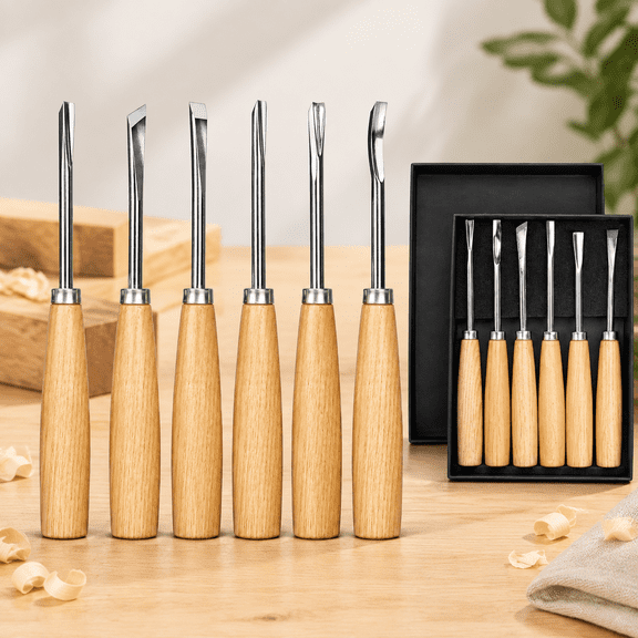 Wood Carving Tools, 6-Piece Wood Chisel Sets, CRV Steel Blades with Rust-Resistant Electrolytic Coating, Fishtail V-Gouge Design for Fine Woodworking & Detailing