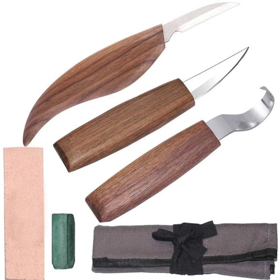 Wood Carving Tools Set - Wood Carving Knife Kit for Beginners, Adults, and Kids, Includes 3 Knives for DIY Woodworking(Flat handle six piece set)