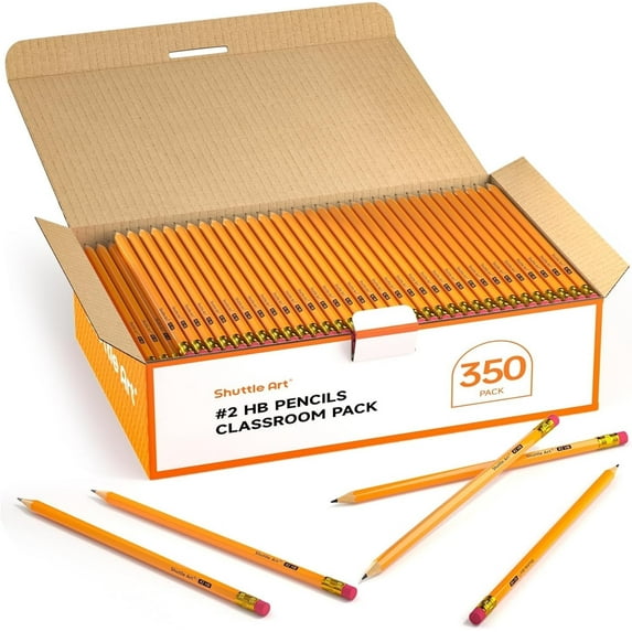 Wood-Cased #2 HB Pencils, Shuttle Art 350 Pack Sharpened Yellow Pencils with Erasers, Bulk Pack Graphite Pencils for Writhing, Drawing and Sketching