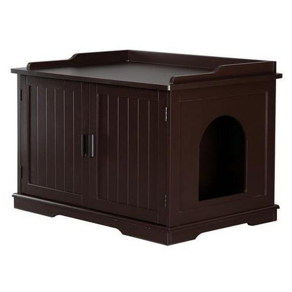 Wood Cat Litter Box Enclosure, Indoor Cat Crate with Double Doors - Decorative Hidden Storage Pet Side Table for Living Room, Cats Washroom Storage Bench for Large Cat Kitty, Brown