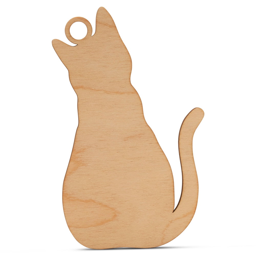Wood Cat Ornament 8 inch, Pack of 5 Small Christmas/Halloween Decorations Cat Themed Cutouts for Crafts, by Woodpeckers