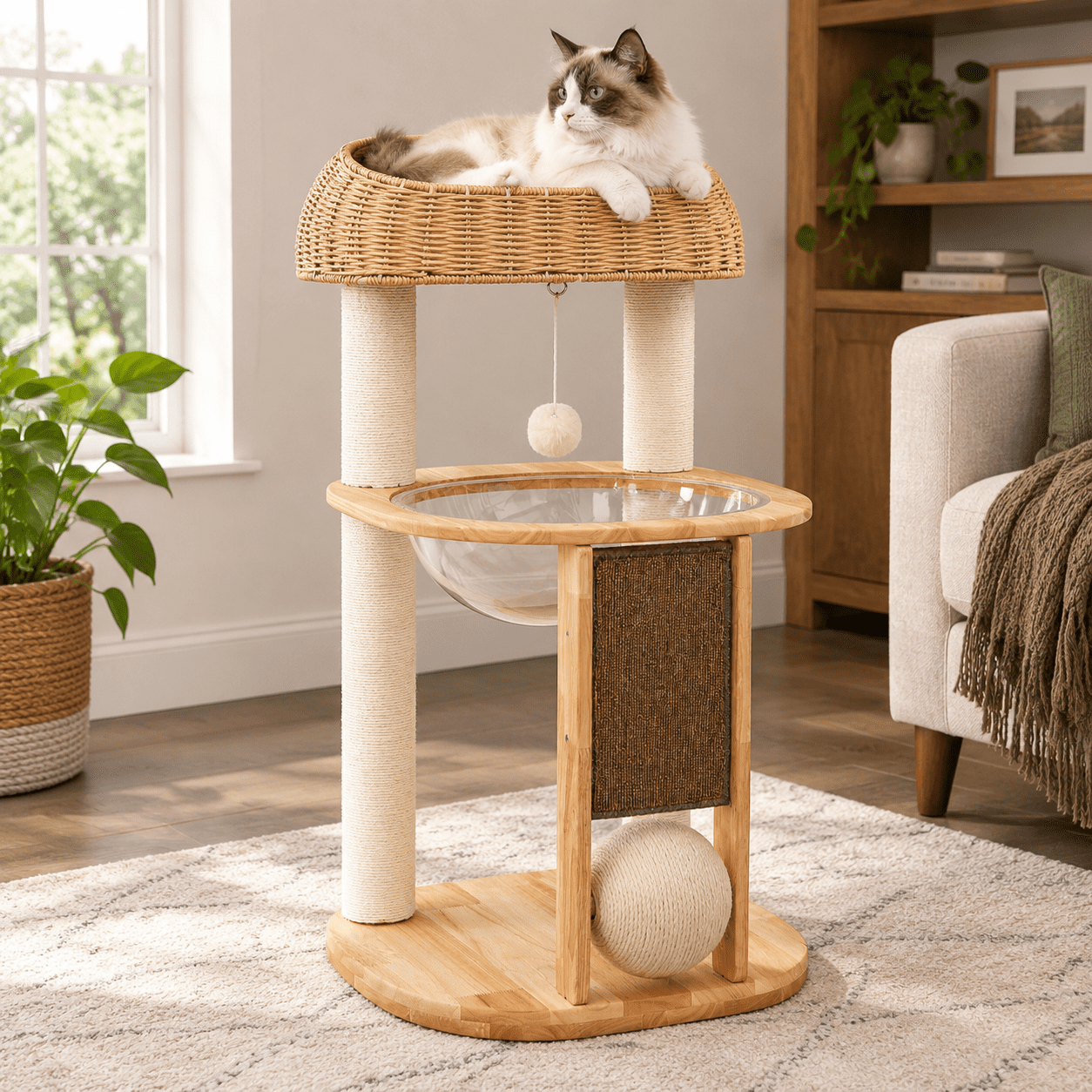 Stackable Cat Tree Wood Cat Tree For Large Cats, Modern Tower with Wide Shelves, Sturdy ...