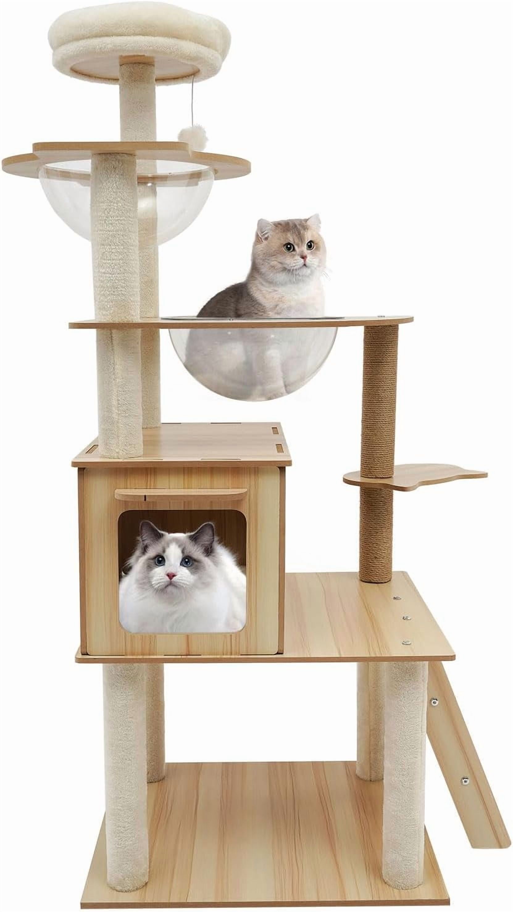 Cat Tree, 55 Inches Tall Cat Tower Condo with Plush Ball for Indoor Cats, Cat House Furniture with Clear Capsule Cat Bed, Multi-Layer Platform and Sisal Scratching Posts