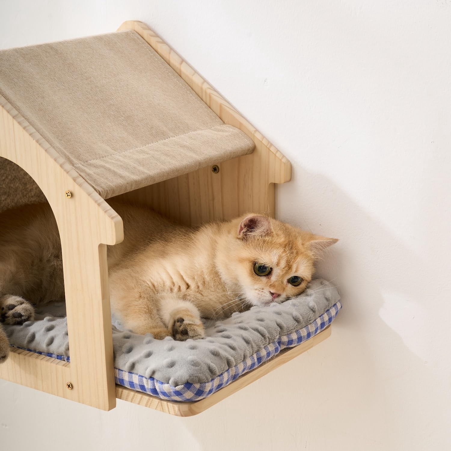 Wood Cat Wall Shelves Bed  2-pack Wall-mounted Box Condo House Perch Furniture With Washable Pillow Cushions