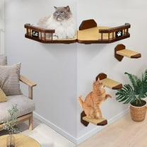 Wood Cat Wall Shelves, Modern and Durable 3 Step Cat Furniture for Wall, Cat Furniture with 2 Perches & 3 Cat staircases, Indoor Climbing Cat Shelf for Living Room, Bedroom