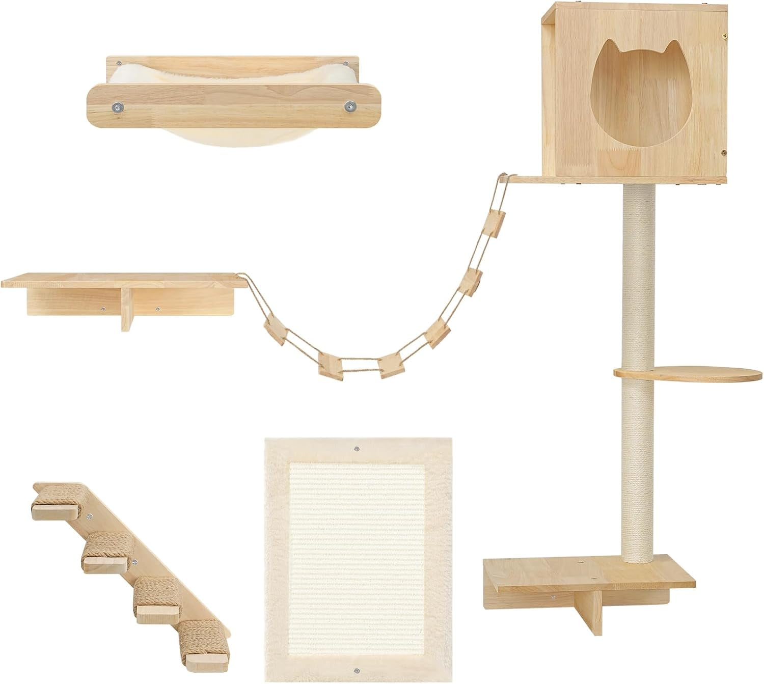 Wood Cat Wall Shelves, Set of 5 Modern Cat Wall Furniture with Corridor ... - Cat Wall Shelves With Hammock And Modern