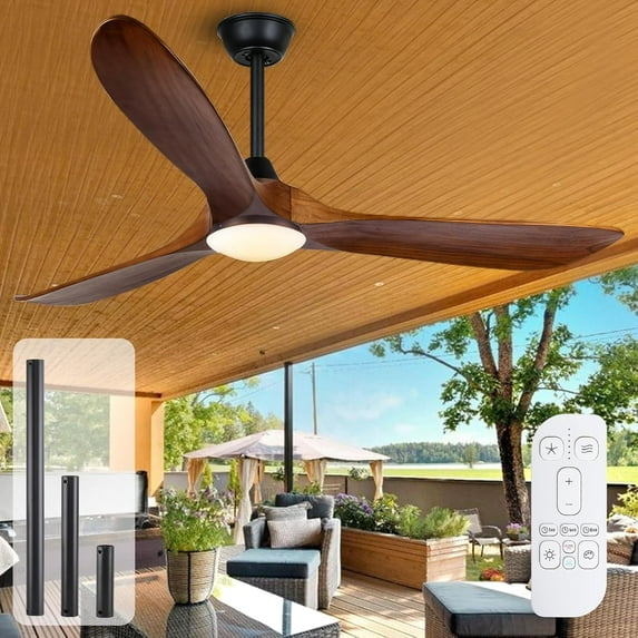 Wood Ceiling Fan with Light, 70 Inch Farmhouse Outdoor Ceiling Fan with Remote for Patios, Rustic Indoor Outdoor Propeller Fan & Reversible DC Motor for Bedroom Gazebo Balcony