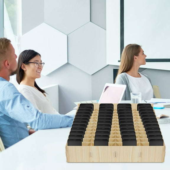 Wood Cell Phone Holder Solid Phone Storage Box Versatile Phone Holder Desktop Organizer Easy to Install Phone Management Storage Box Protective Pocket Chart Organizer for Classroom