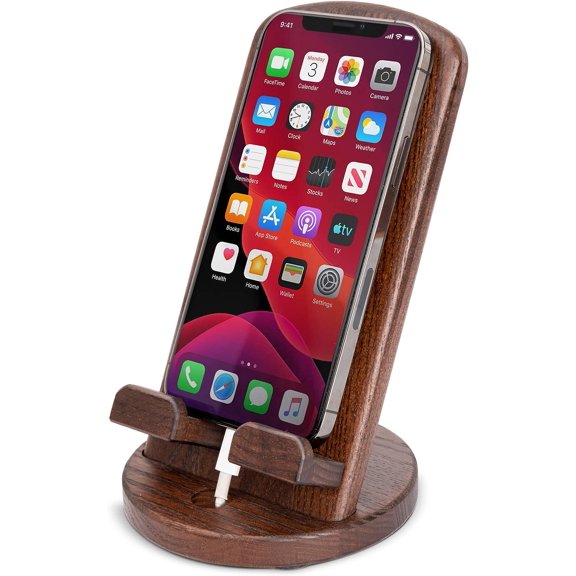 Wood Cell Phone Stand Elegant Phone Holder for Nightstand & Desk | Portable Office Gift for Men, Dad & Husband | Compatible with iPhone & Android