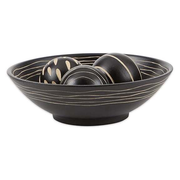 Wood Centerpiece Bowl & Ball Set - Artisan Deco Table Decor for Home, Living Room, Fireplace - 11.5" Decorative Wood Bowls for Modern Farmhouse Style
