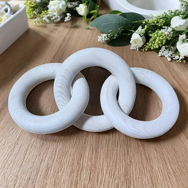 Wood Chain Link Decor 3 Link Modern Diameter 10cm Sturdy Handmade Bookshelf Decoration for Home Living Room White