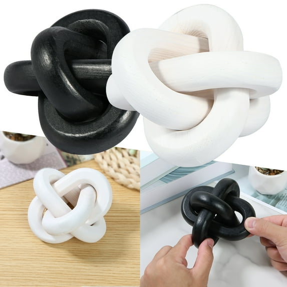 Wood Chain Link Decor 3 Link Wood Knot Decor Hand Carved Coffee Table Decor Modern Farmhouse Shelf Decor Boho Chain Decor Rustic Decorative Objects for Home Living Room Bedroom Decorations