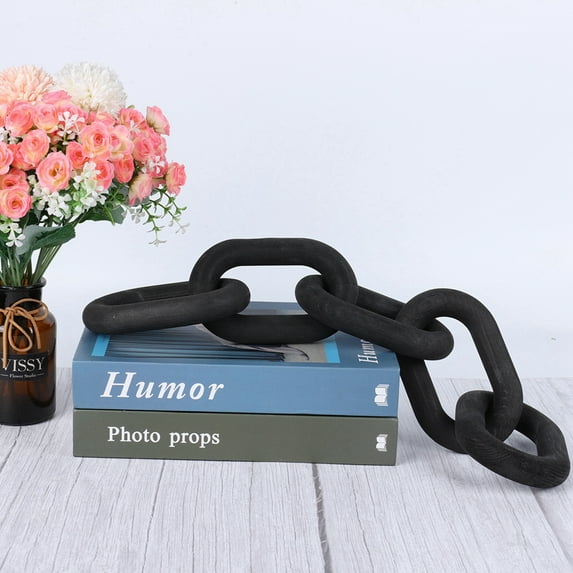 Wood Chain Link Decor, Hand Boho Carved Decor for Table , Shelf Decor Accents Rustic Farmhouse Aesthetic 5 Link Chain Knot Decor, Home Living Room, Bedroom, Entryway Coffee Table Decor