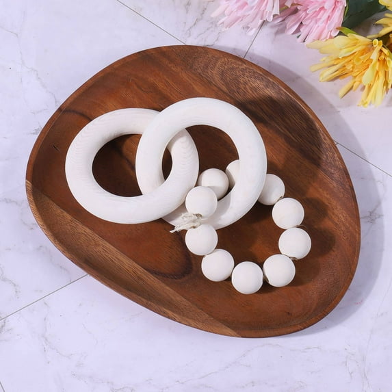 Wood Chain Link Decor-Natural Handmade 3 Link Wood Knot Wood Bead Decor, Rustic Wood Beads Garland Chain Link For Farmhouse Coffee Table Tiered Tray Decor