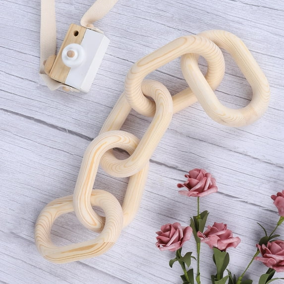 Wood Chain Link Decor,Rustic 5 Link Wooden Chain Decor Link Ornament,Farmhouse Wooden Links Home Decor Hand Carved Crafts Ornaments for Coffee Table Tray Shelf