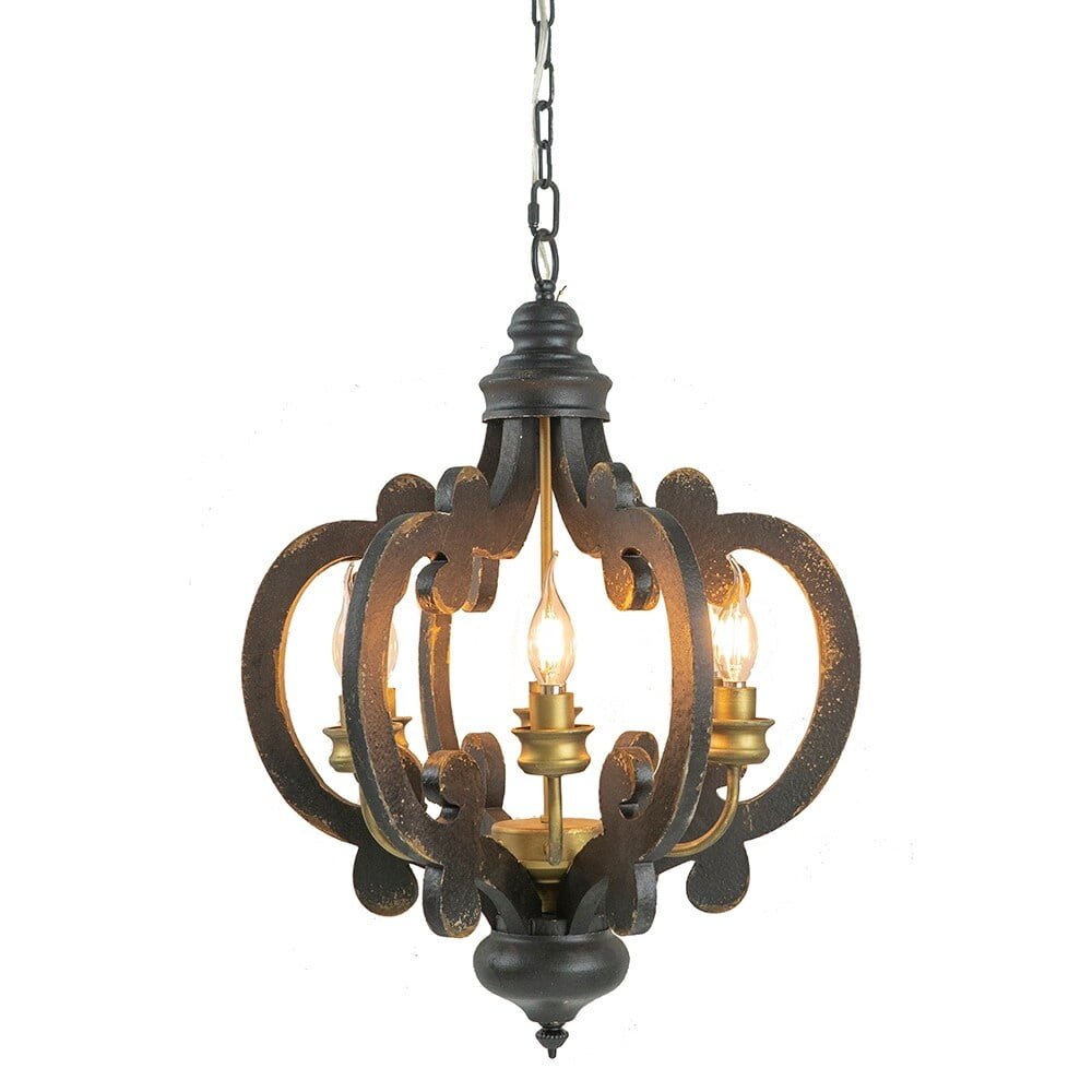 Rustic Black Iron 6-Light Farmhouse Chandelier with Adjustable Chain