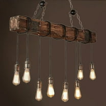 Wood Chandelier 8 Lights Wooden Retro Rustic Pendant Light Industrial Chandelier Wood Ceiling Light Fixture for Dining Table Kitchen Island Bar Billiard Pool Table (8 Heads)
