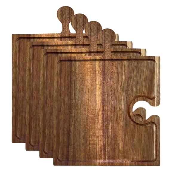 Wood Charcuterie Board Table Platter Set of 4/5 Wooden Tray Set,Puzzle Drink Platter Farmhouse and Home Decor Gifts Cup Holders Warming Mat, Coffee Table Decor and Bar Accessories