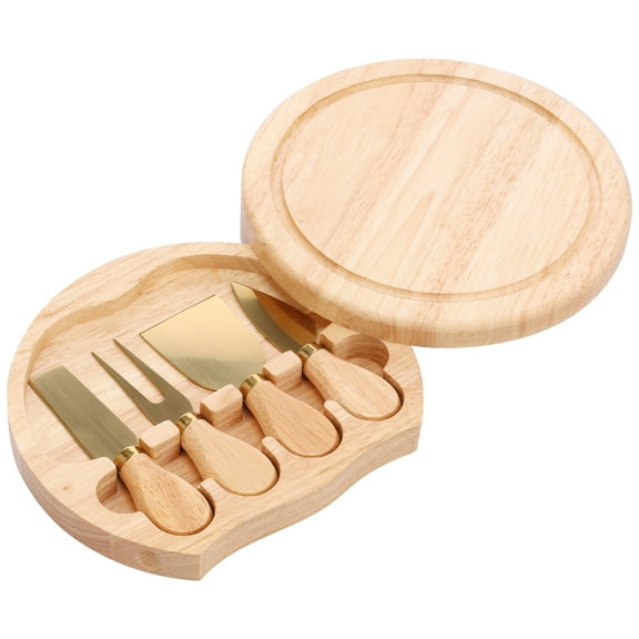 Wood Cheese Board Practical Charcuterie Board with Cheese Cutter and Fork Smooth Cheese Plate Board Round Cheese Serving Tray Elegant Cheese Serving Platter for Home