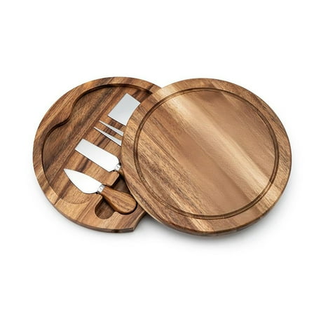 Wood Cheese Board Set with Rotatable Storage and Stainless Steel Knives | Elegant Charcuterie Platter for Entertaining, Family Gatherings, and Special Events