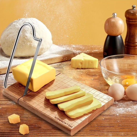 Wood Cheese Slicer, Cheese Cutting Board with Blade, 10.8'' X 8.3'' Cheese Slicers for Block Cheese, Butter, Sausage, And Ham