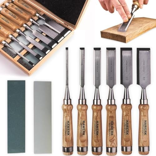 Wood Chisel Set - Wood Chisel Sets with Premium Wooden Case - Small Carving Wood Chisels for Woodworking - Includes 6 pcs Wood Working Chisels & 2 Sharpening Stones$$Tools & Hardware Other