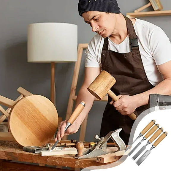 PEONAVET Wood Chisels for Woodworking 4Pcs Handmade Wood Carving Tools Set Traditional Timber Carving Kit Hardwood Handle Shovel