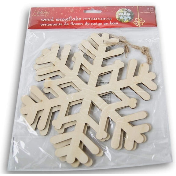 Wood Christmas Craft Ornament - Snowflake - 2 Count - 8 Inch Diameter - Shape Varies