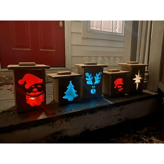 Wood Christmas Lantern Luminary Decor - LED “Flickering Flame” Candle & Battery