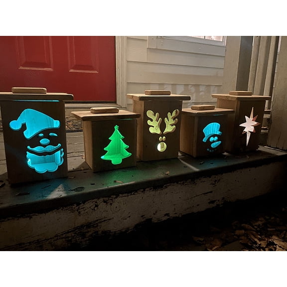 Wood Christmas Lantern Luminary Decor - LED “Flickering Flame” Candle & Battery