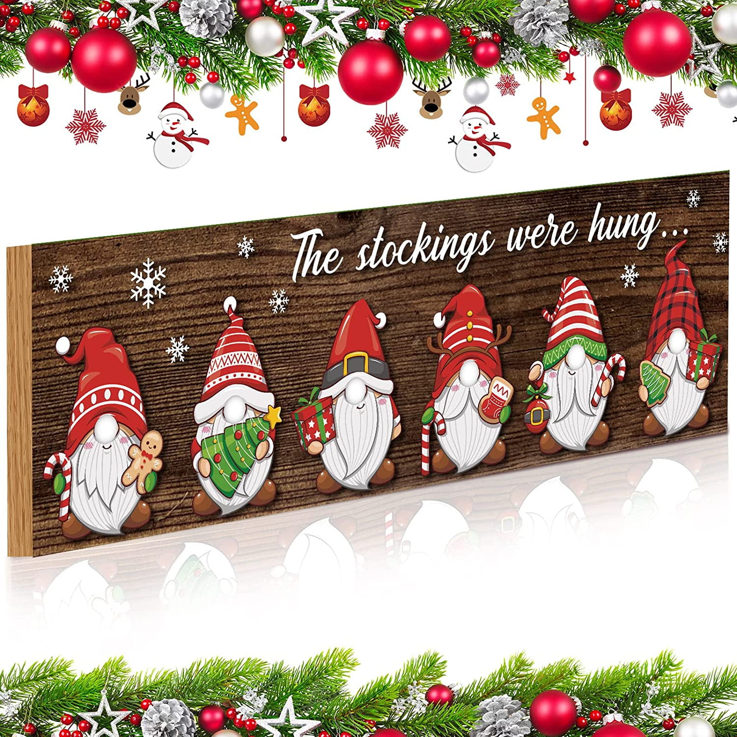 Wood Christmas Stocking Holder with 6 Hooks the Stockings Were Hung Wall Sign Wooden Wall Mount