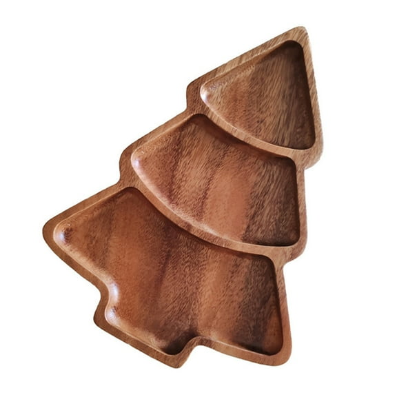 Wood Christmas Tree Snack Tray Sectioned Serving Plate for Nuts Candy Dried Fruit Appetizers Party Tabletop Platter
