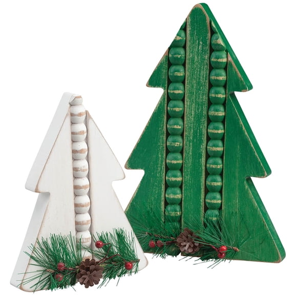 Wood Christmas Trees, Set of 2, 100% MDF, Freestanding Rustic Style - Two Sizes, 4 1/2" Wide x 5 3/4" High and 5 3/4" Wide x 8" High, by Holiday PeakTM