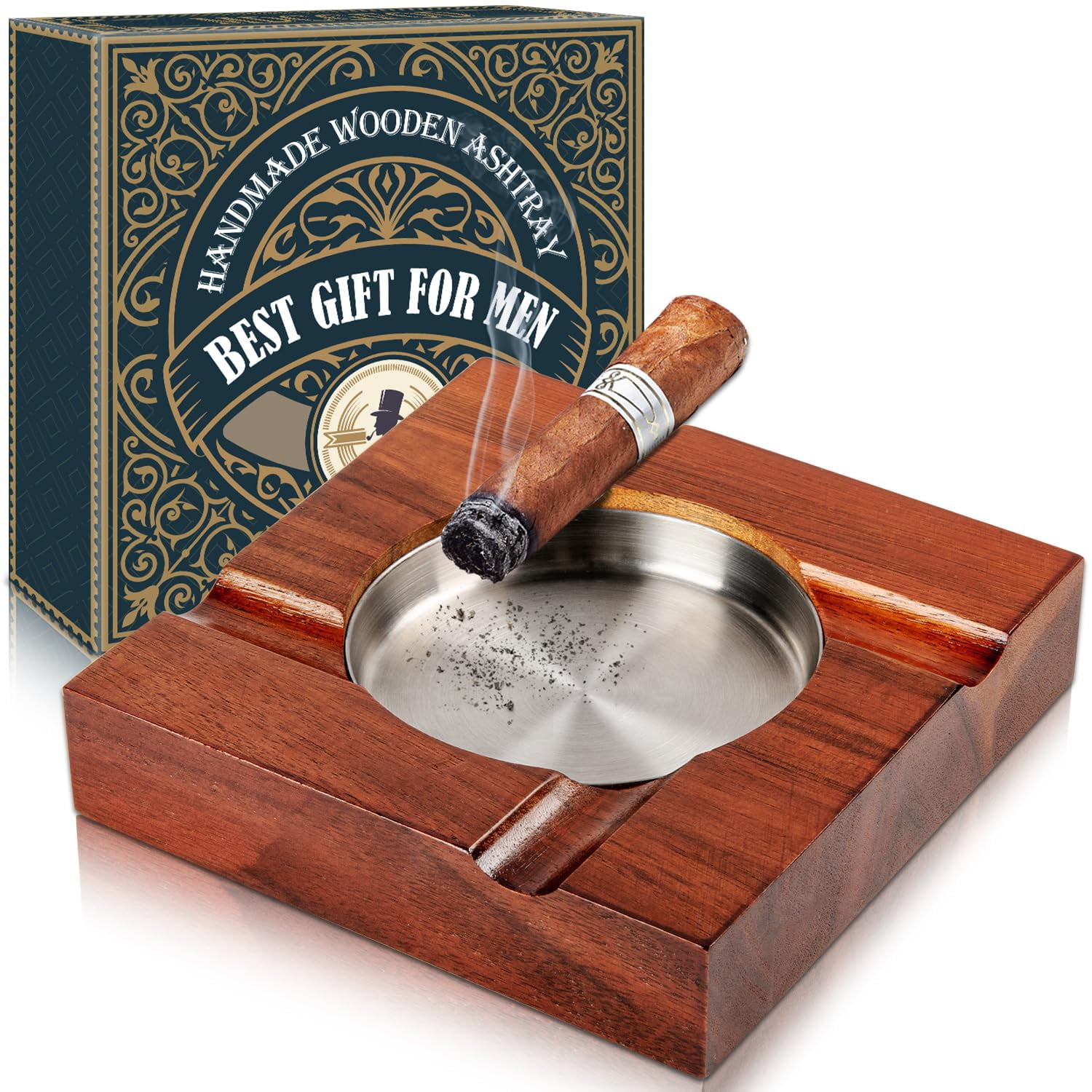 Square Crystal Cigar Ashtray With 4 Slots & Gift Box (7.1" X 1.46" X 7.1") - View #11