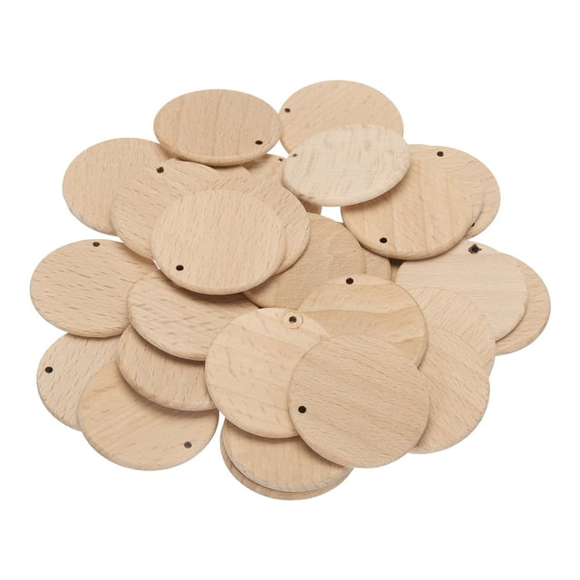 Wood Circles, 30 Pack Round Wooden Discs with Hole Unfinished Wooden