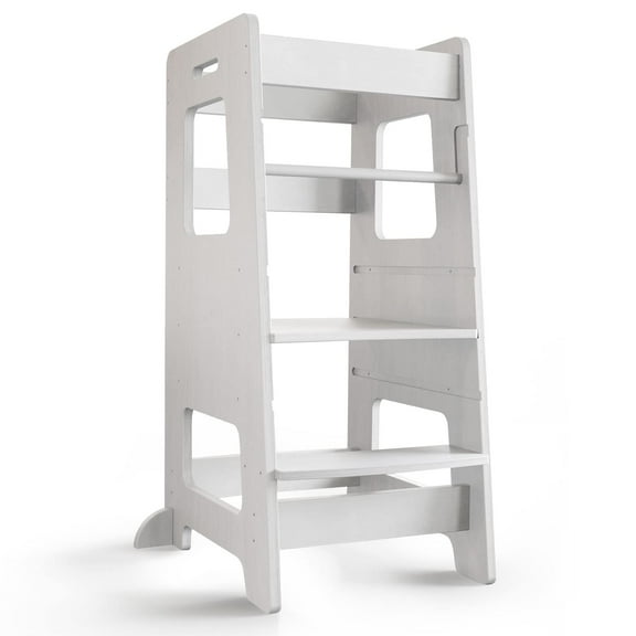 Wood City Height Adjustable Kitchen Step Stool, Wood White