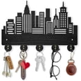 thumbnail image 1 of Wood City Skyscraper Coat Rack Wall Mount 11.8×7.9inch Modern City Building Key Holder for Wall 5 Alloy Hooks Wall Art Decor Black Hook Rack for Office Entryway Living Room Gift, 1 of 9